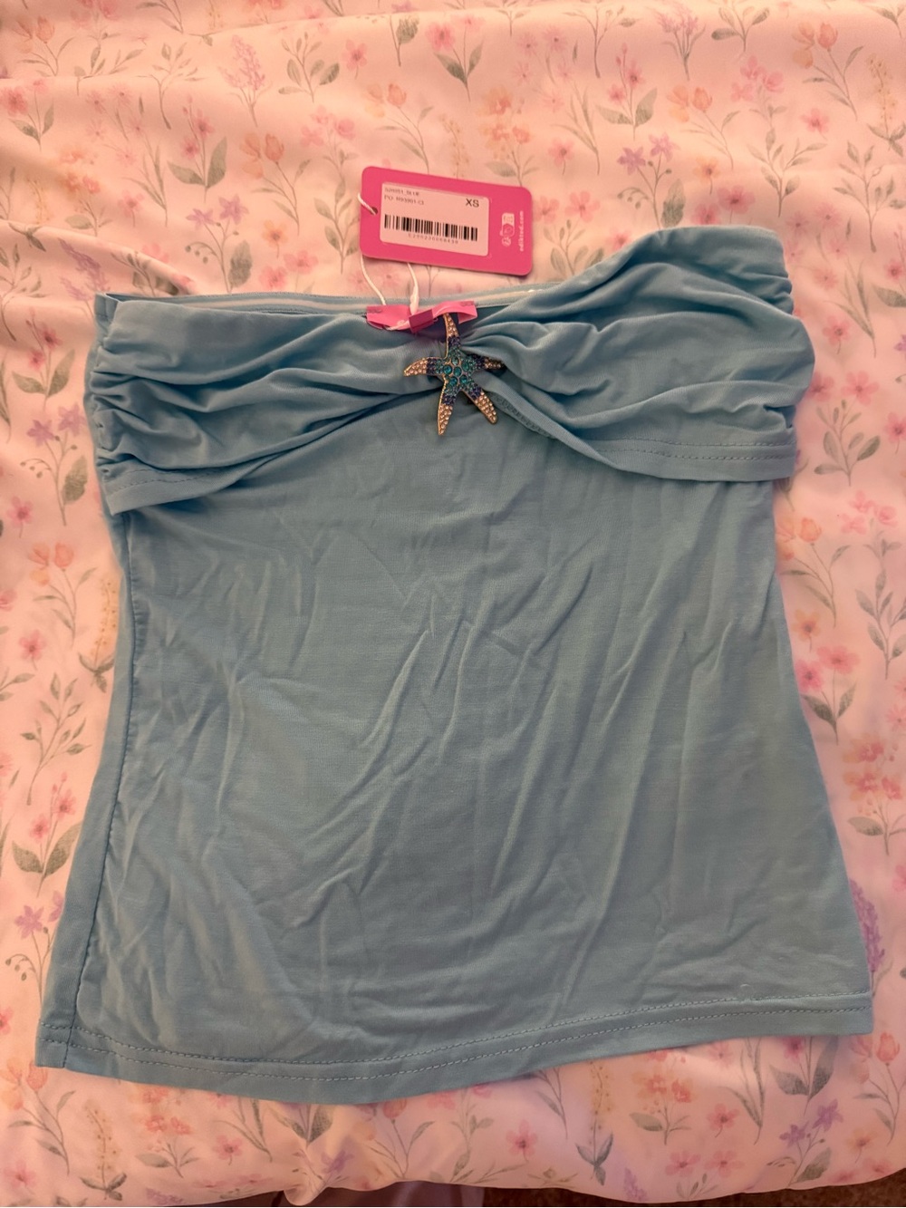 Edikted Light Blue Strapless Tube Top with Starfish Charm